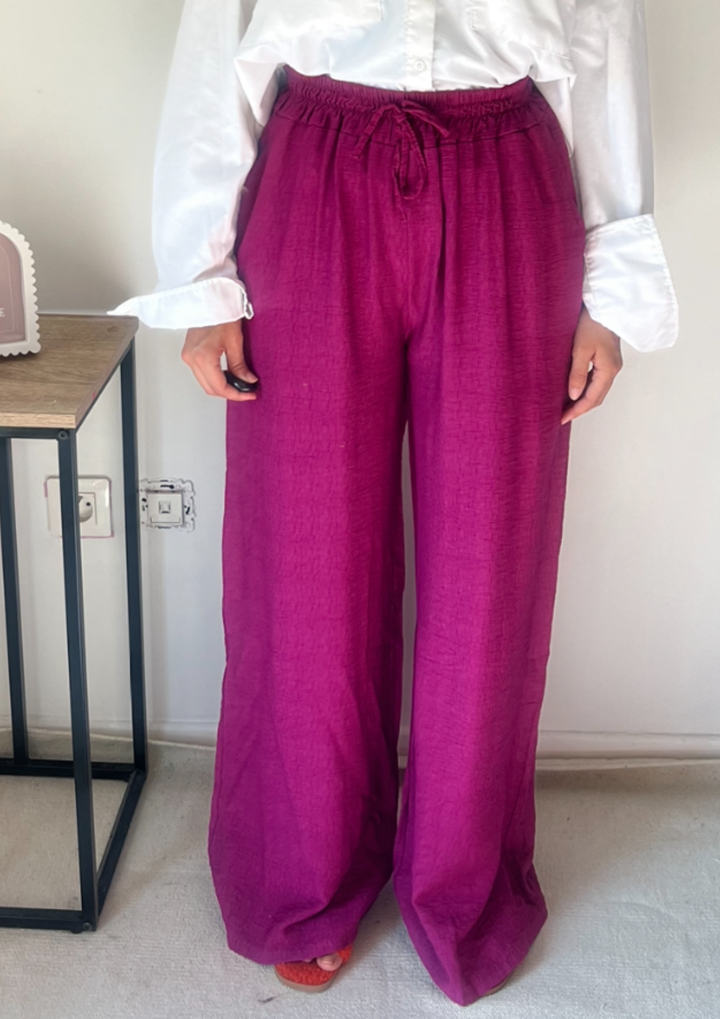 Pantalon lin mauve