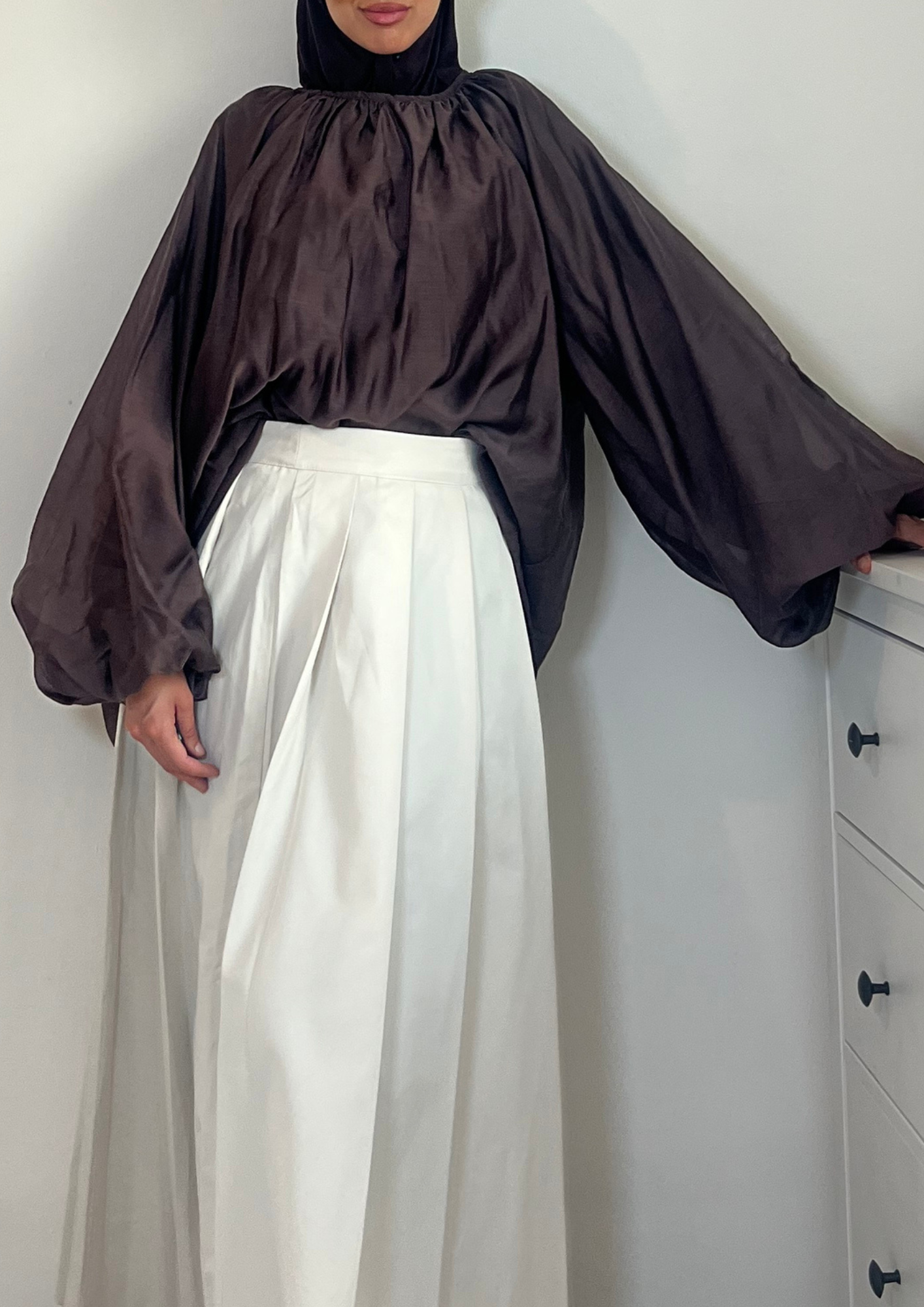 Chemise bouffante marron