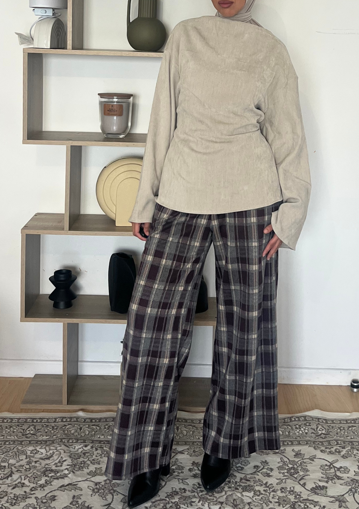 Pantalon à carreaux bordeaux