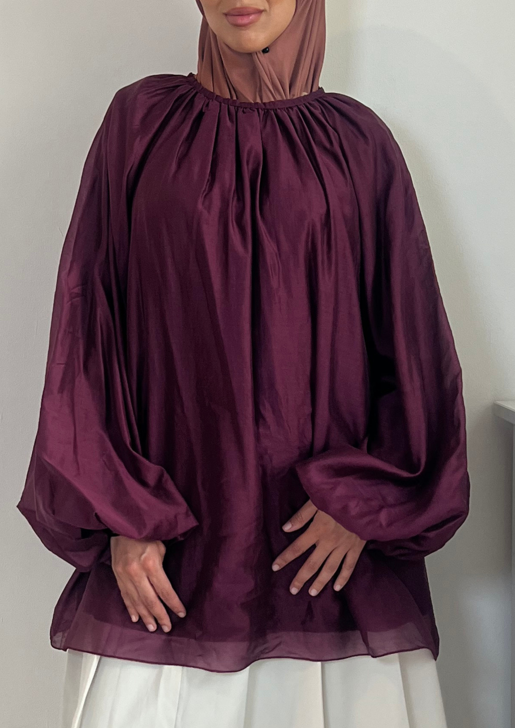 Chemise bouffante bordeaux
