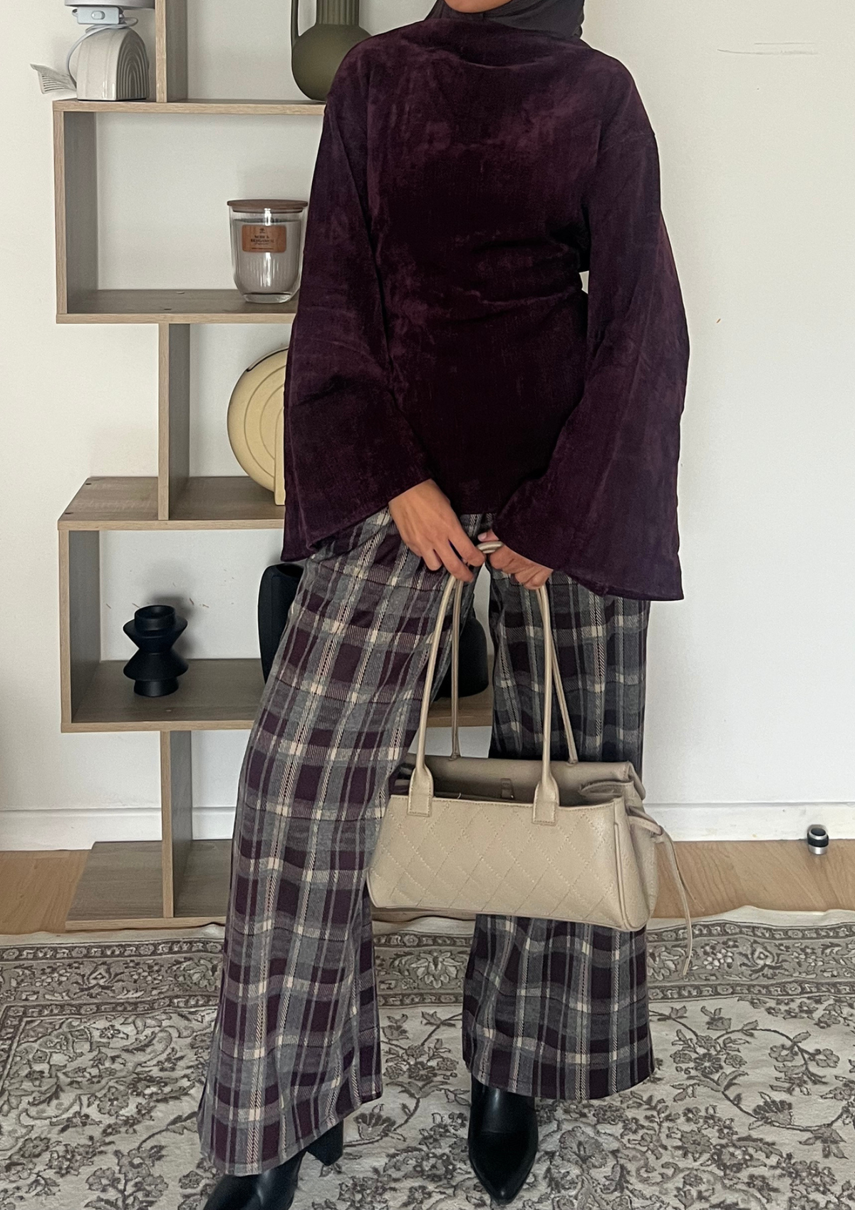 Pantalon à carreaux bordeaux