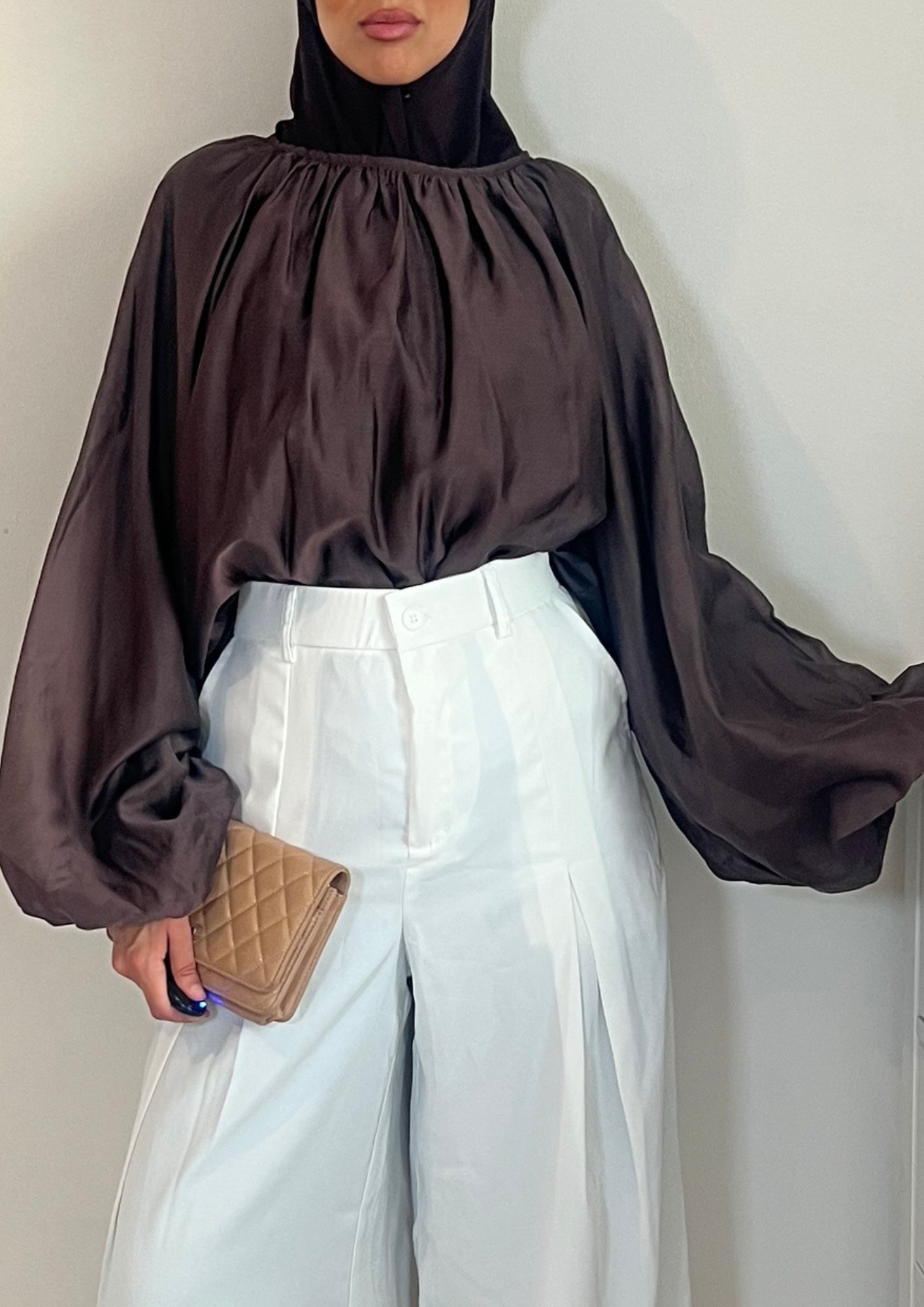Chemise bouffante marron