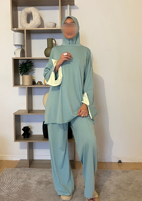 Burkini bicolore turquoise / Jaune