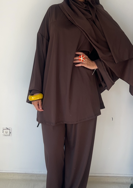 Burkini a zip complet marron