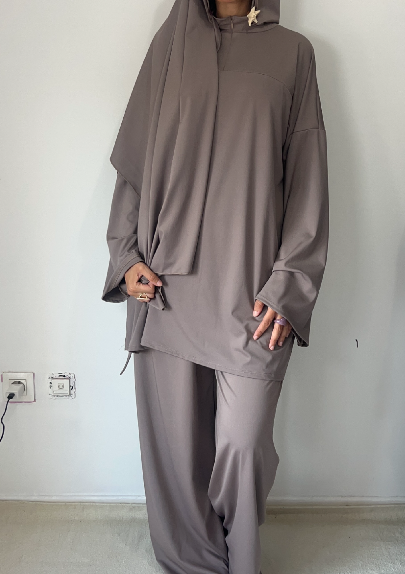 Burkini a zip complet taupe