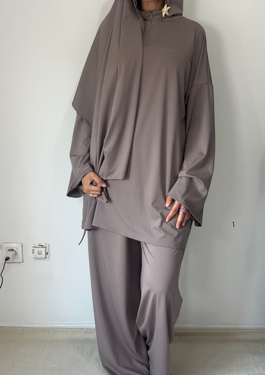 Burkini a zip complet taupe