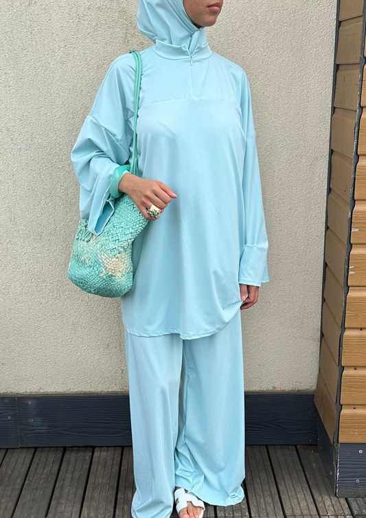 Burkini à zip complet bleu