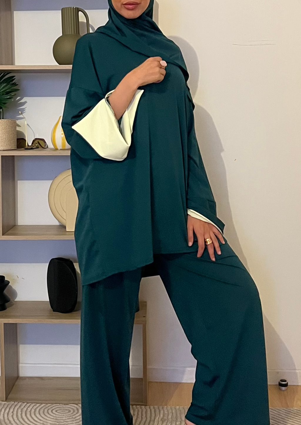 Burkini bicolore vert émeraude /Jaune