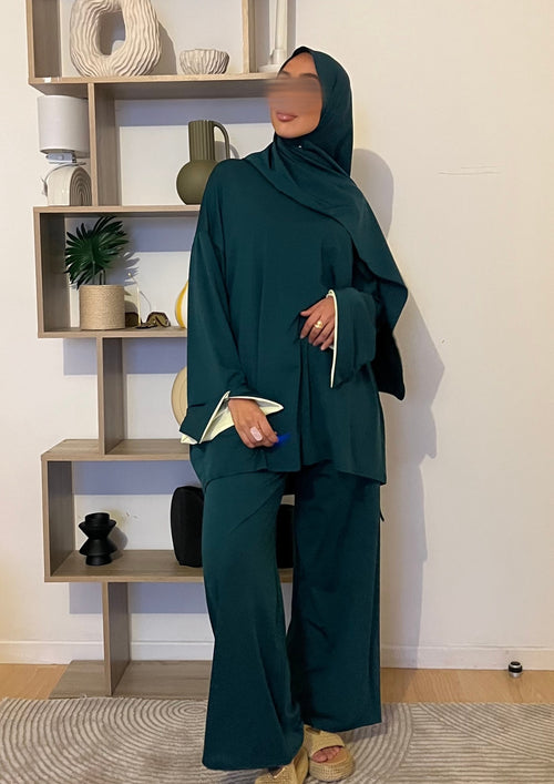 Burkini bicolore vert émeraude /Jaune