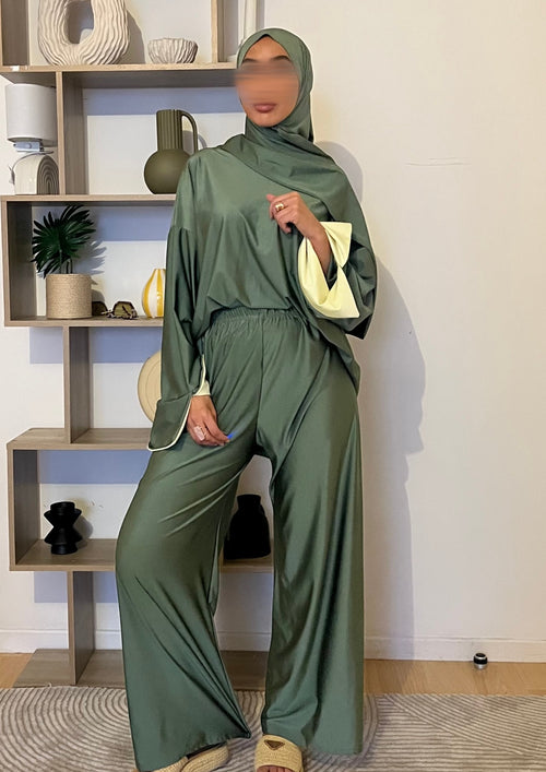 Burkini bicolore Vert brillant/Jaune
