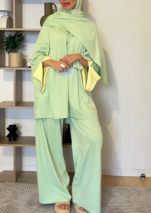 Burkini bicolore matcha/Jaune
